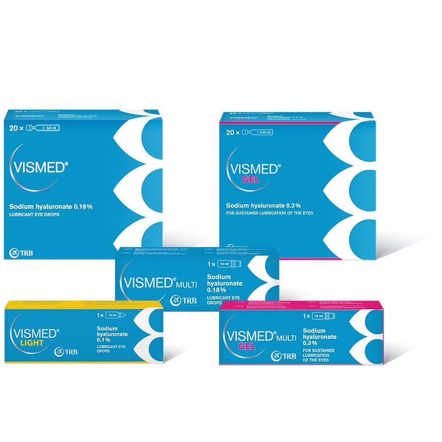 Vismed eye drops product range packaging